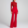 Elegant damejumpsuit med broderet blondetop