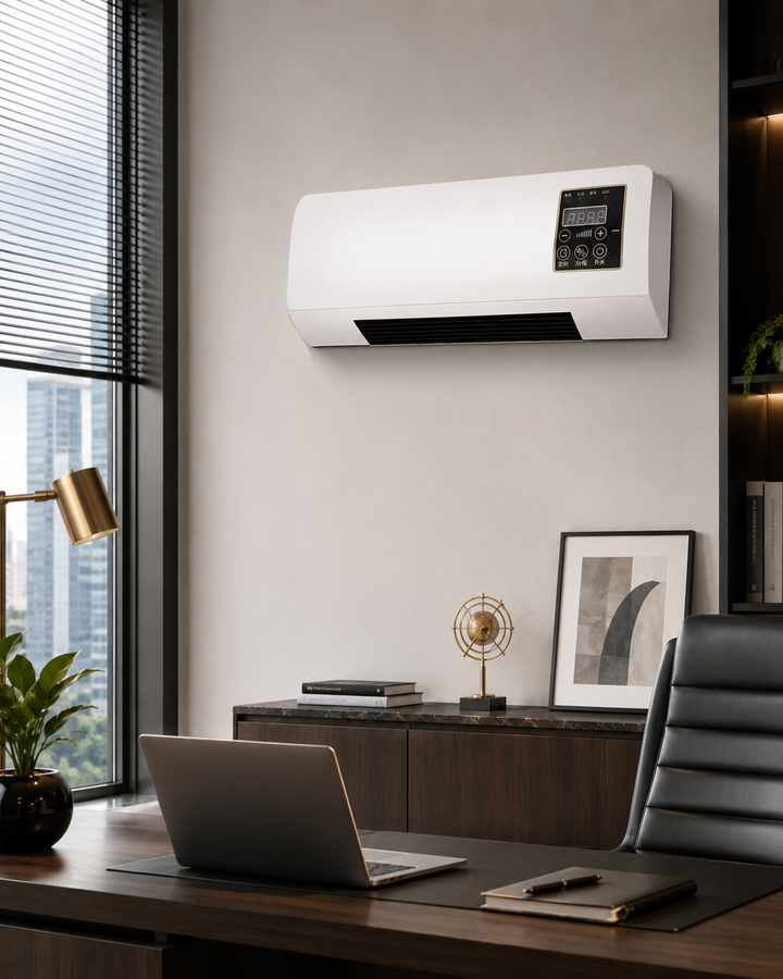 Vægmonteret 2-i-1-varmeblæser og køleventilator – hurtig opvarmning og cirkulation af kølig luft