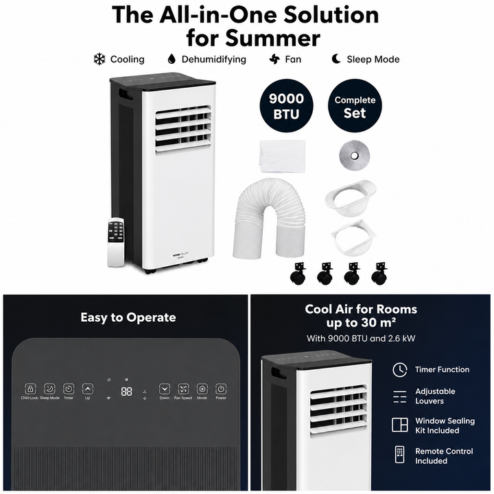 KIMO 9000 BTU Bærbar Aircondition – Hvid/Sort