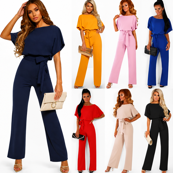 Kvinders Kort Ærme Lige Ben Jumpsuit