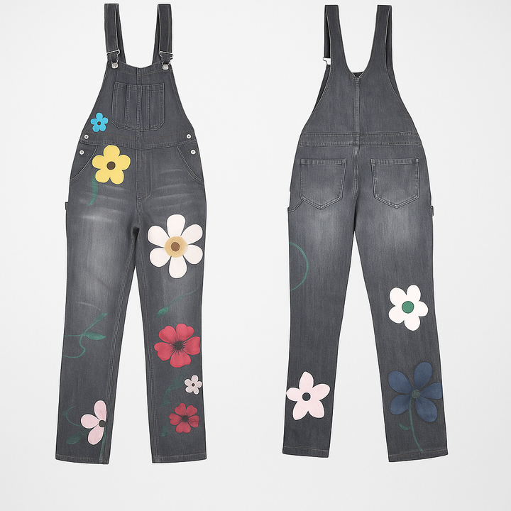 Damejumpsuit med blomsterprint i denim