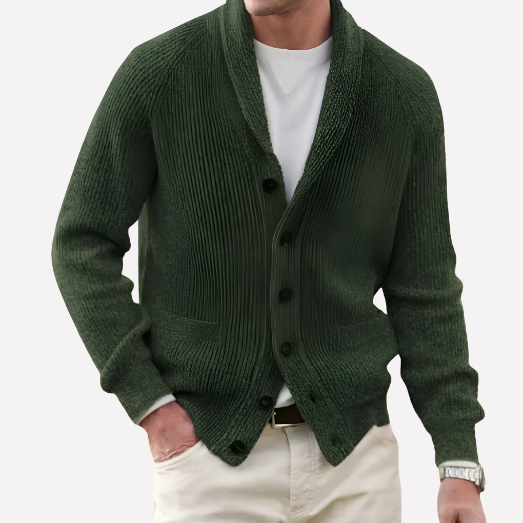 Herre Cardigan med Skulderkrave og Knaplukning