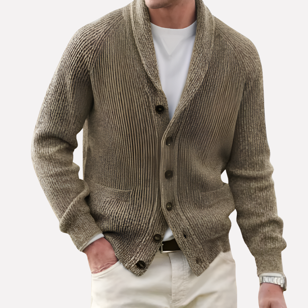 Herre Cardigan med Skulderkrave og Knaplukning
