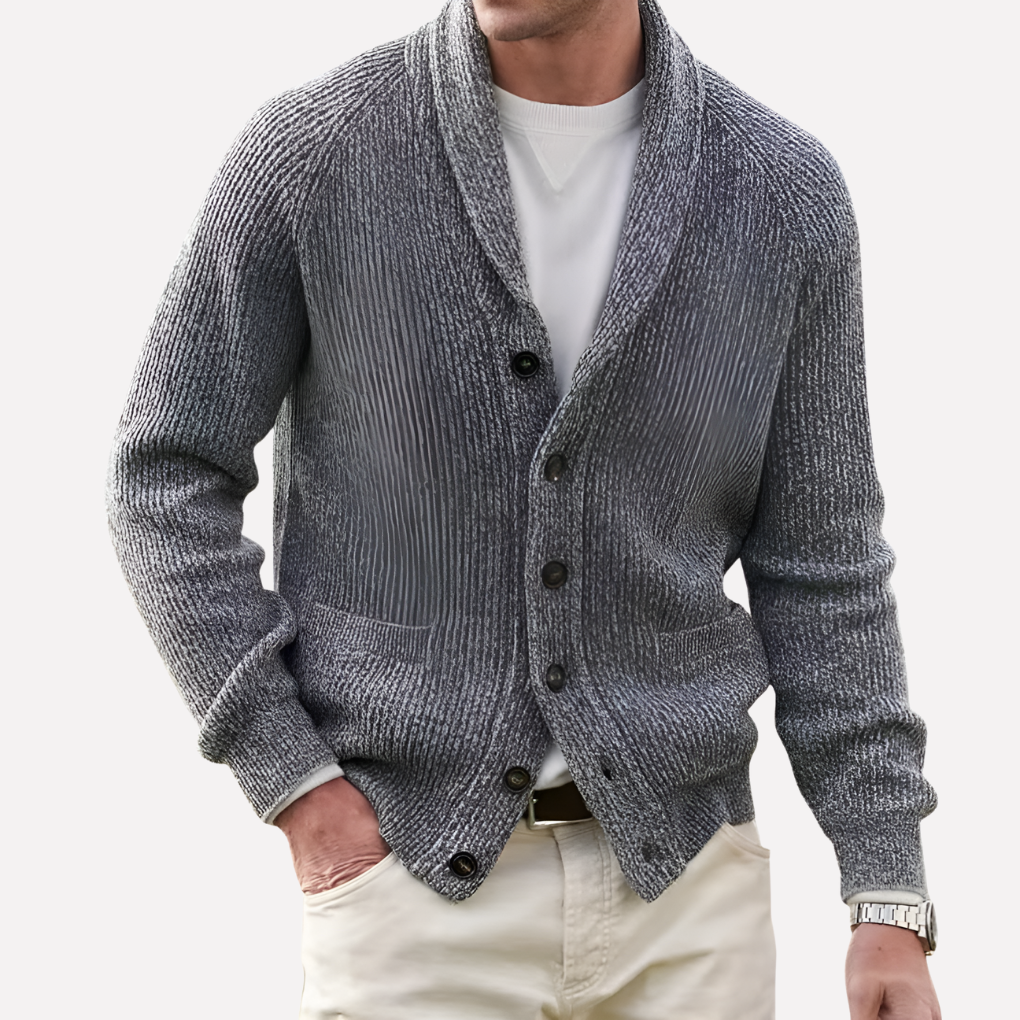 Herre Cardigan med Skulderkrave og Knaplukning