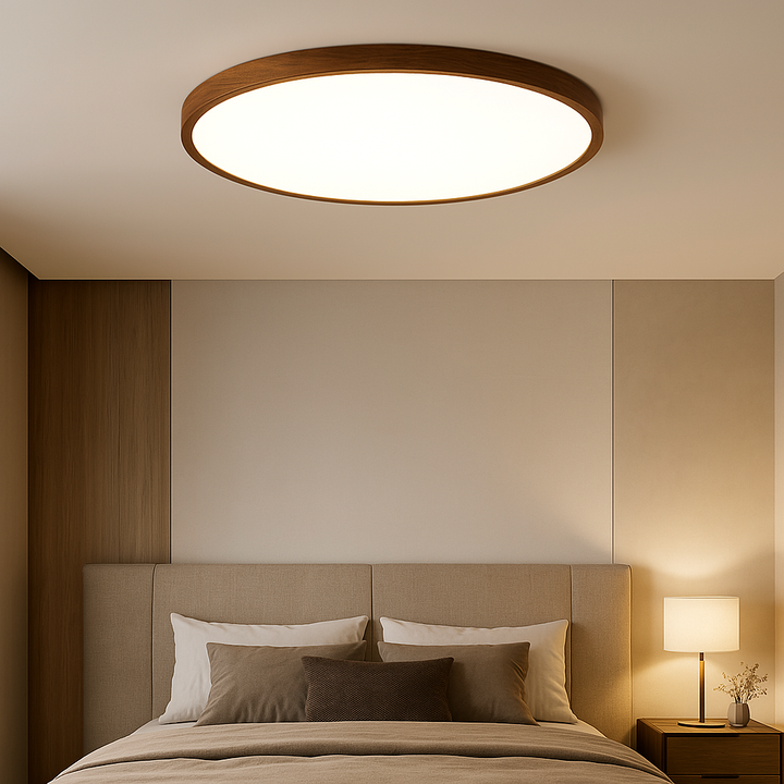 Loftlampe i mørkt træ
