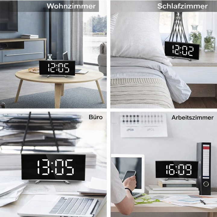 Digitalt vækkeur | Buet LED-spejldisplay | Automatisk justering af lysstyrke