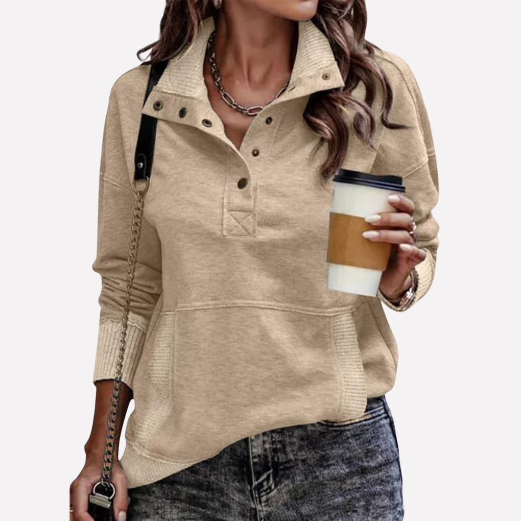 Casual Lang-Ærmet Stand Hals Sweatshirt