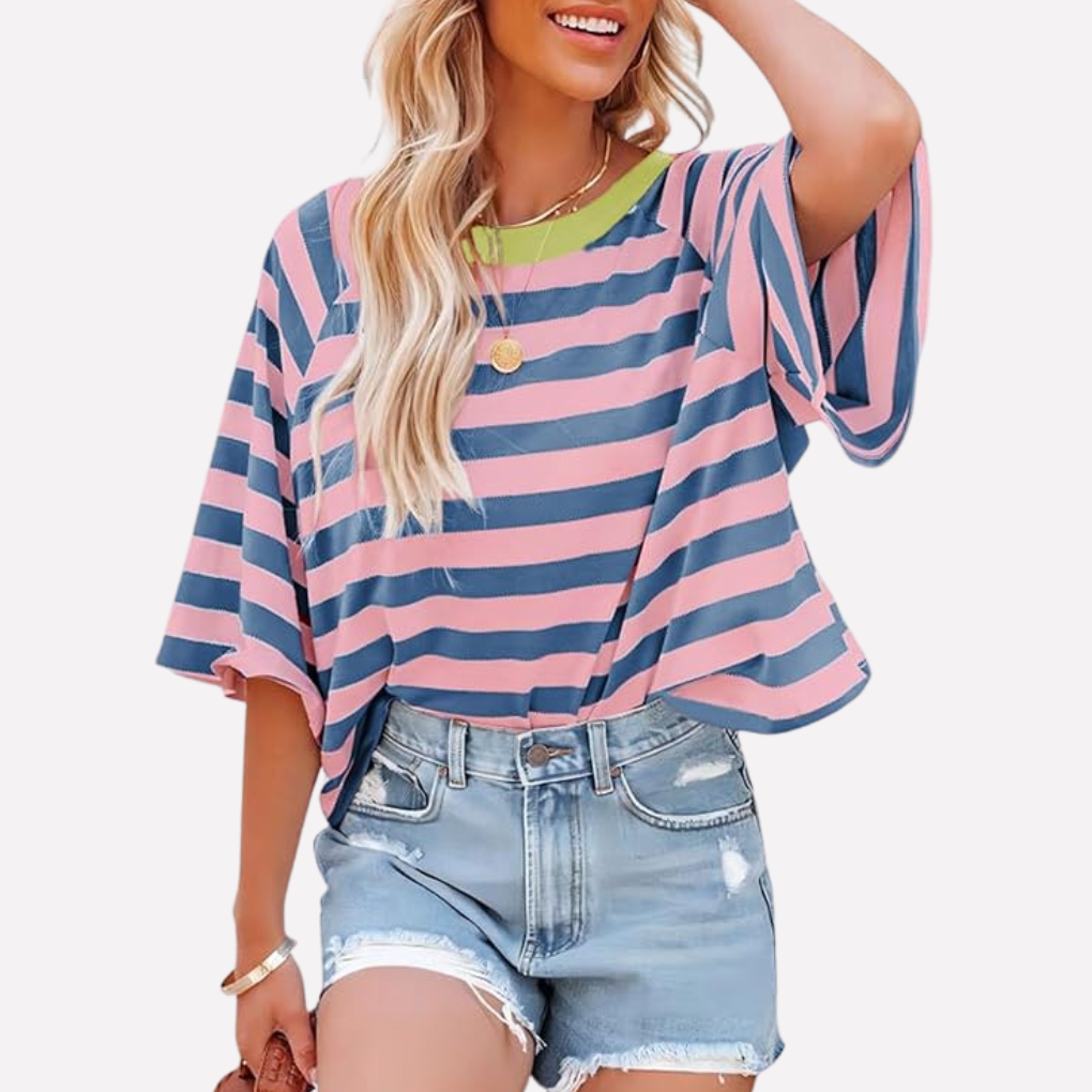 Kvinders Stribede Farveblok Crewneck Top