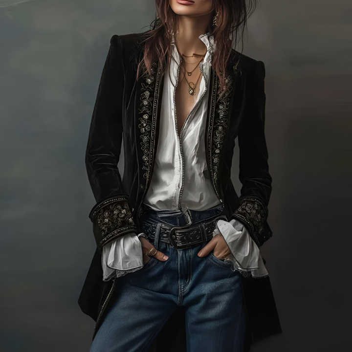 Kvinder Gebroderet Blazer Lange Jack