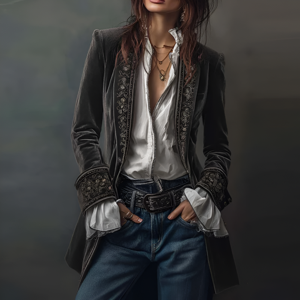 Kvinder Gebroderet Blazer Lange Jack