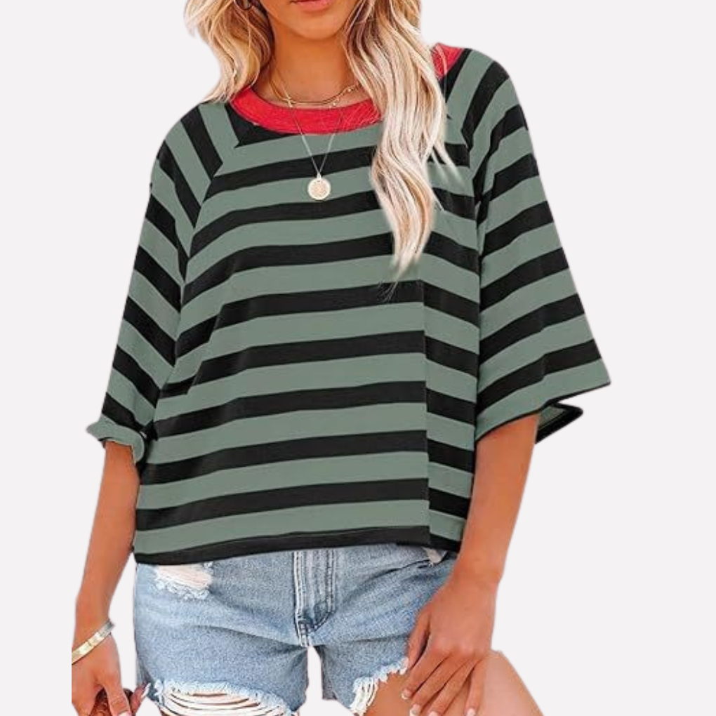 Kvinders Stribede Farveblok Crewneck Top