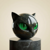 NoirCat-skulptur – Sort Kattehoved med Hypnotiske Øjne