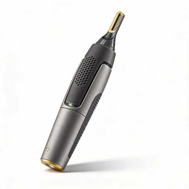 Professionel ultratynd præcisionstrimmer | Klinger i rustfrit titanium-stål | Indbygget LED-lys | Mikro-oscillationsteknologi | Til næse, ører og konturer