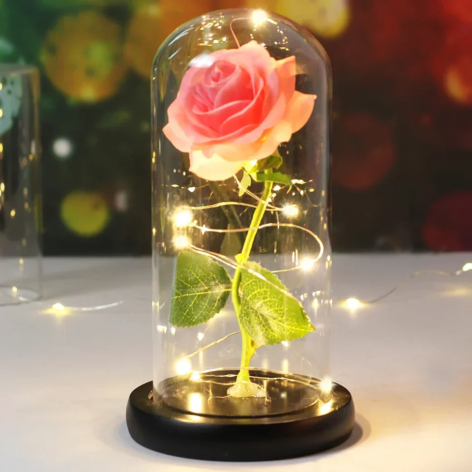 CrystalAura LED Rosekuppel | Elegant Oplyst Rose til Bryllups- og Eventdekoration