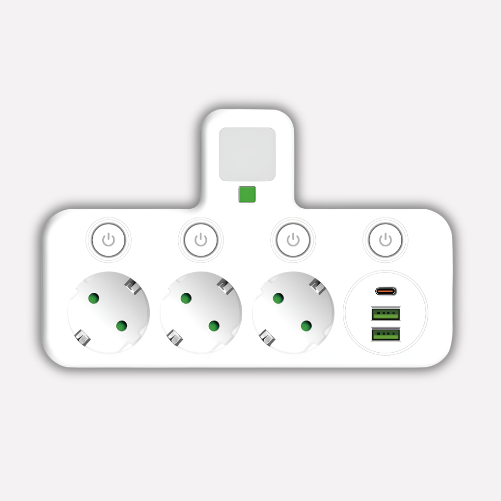 Strømskinne med USB- og Type-C-porte