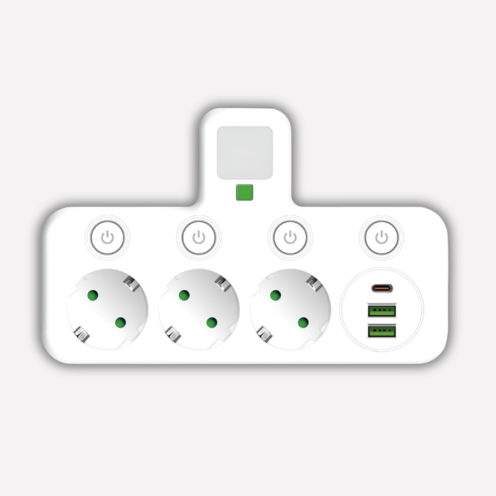 Strømskinne med USB- og Type-C-porte