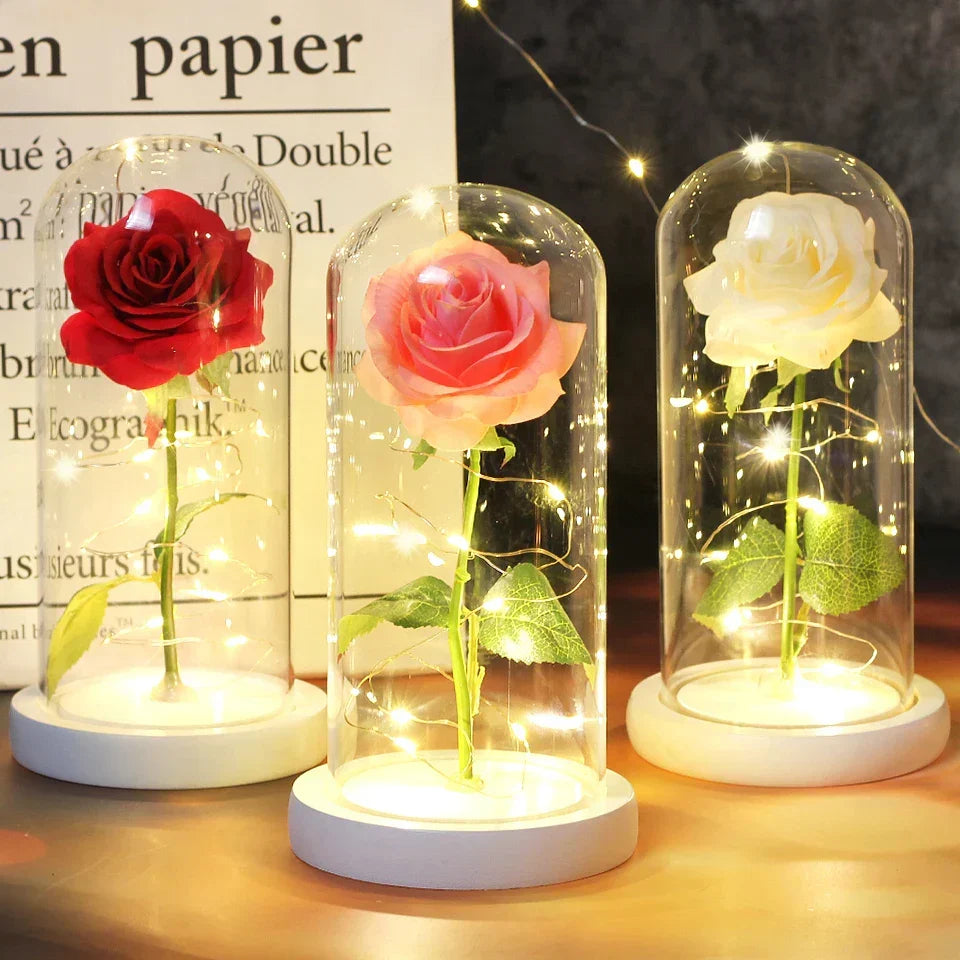 CrystalAura LED Rosekuppel | Elegant Oplyst Rose til Bryllups- og Eventdekoration