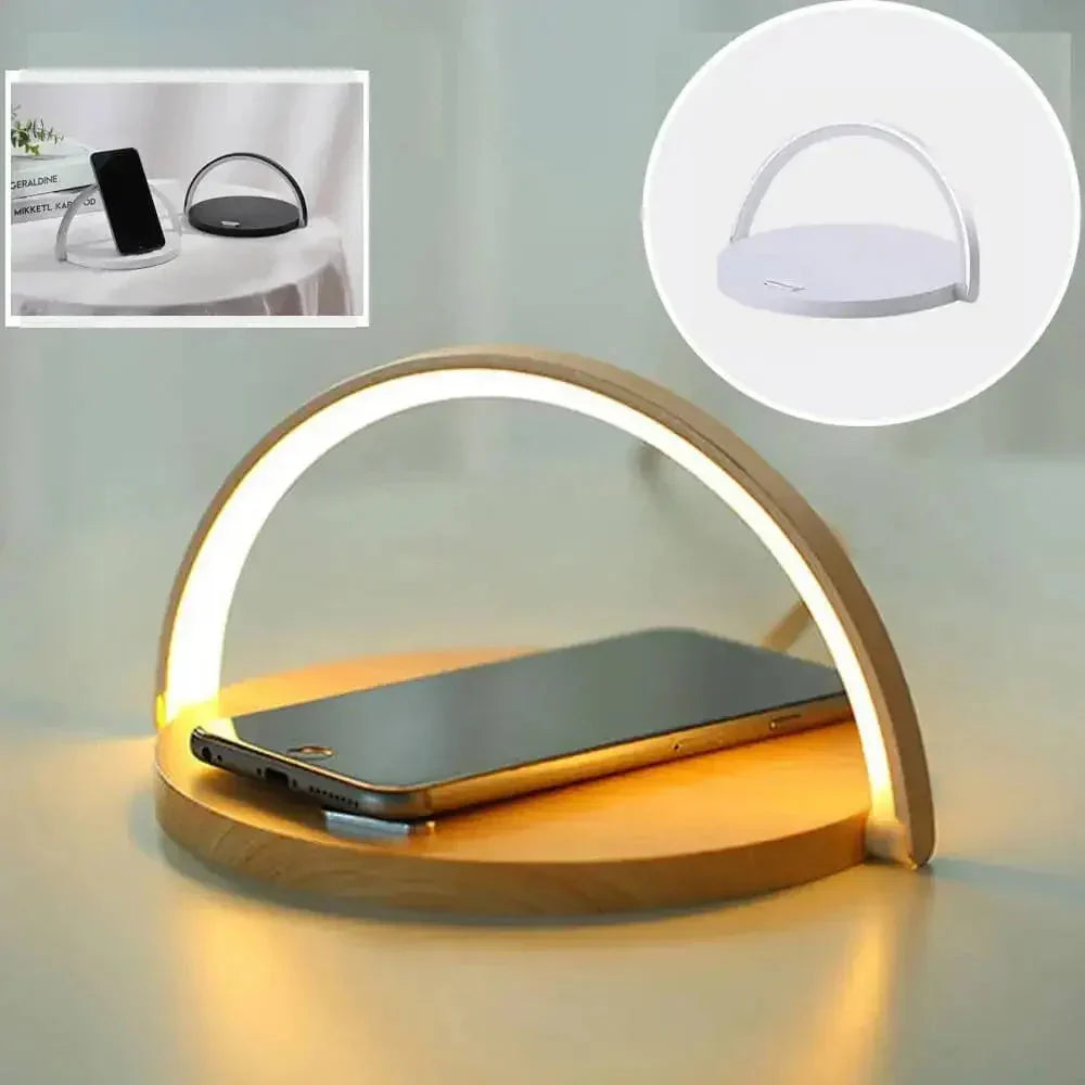 AuraGlow Smart Charging Dock | Moderne natbordslampe med indbygget hurtig trådløs opladning til alle Qi-kompatible enheder
