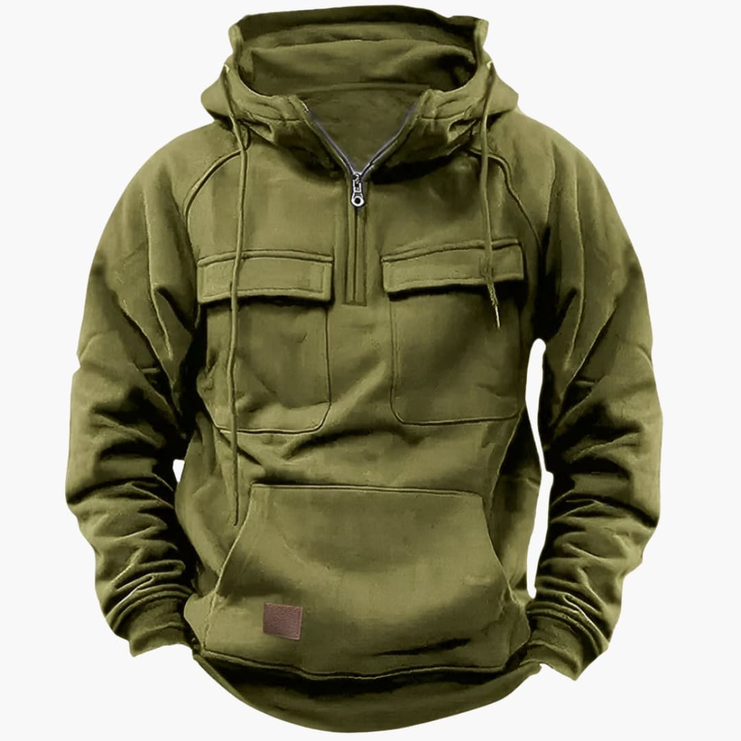 Herre Halv‑Zip Hoodie med Brystlommer