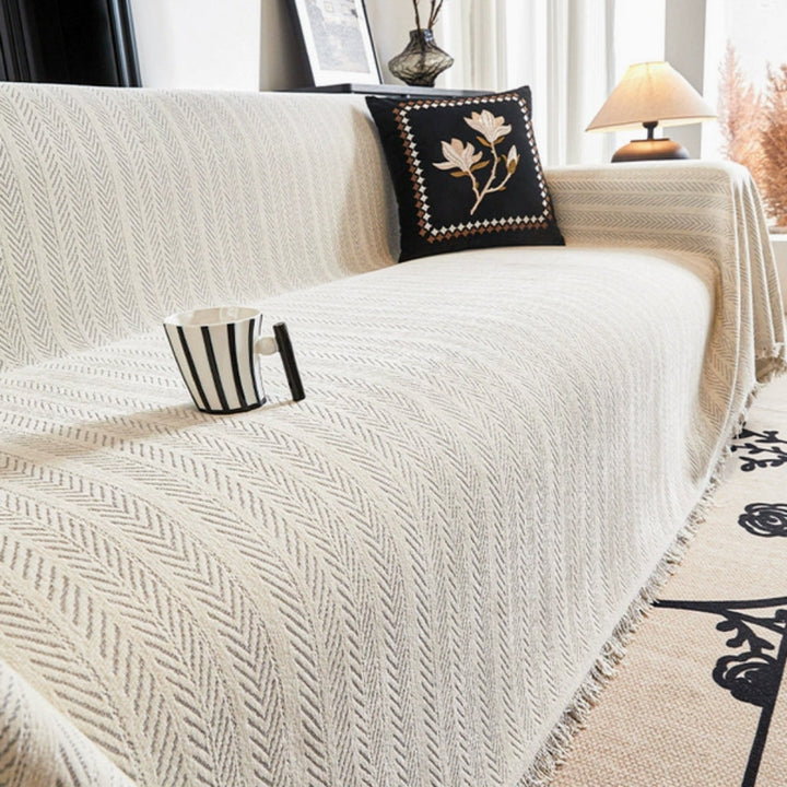 Moderne sildebensmønstret sofaovertræk, slidstærkt og vaskbart design med kvaster