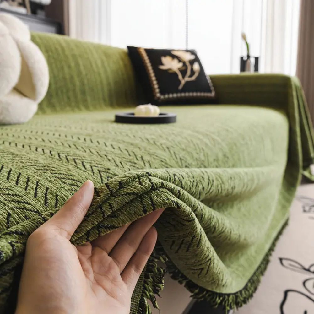 Moderne sildebensmønstret sofaovertræk, slidstærkt og vaskbart design med kvaster