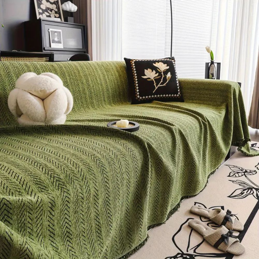 Moderne sildebensmønstret sofaovertræk, slidstærkt og vaskbart design med kvaster
