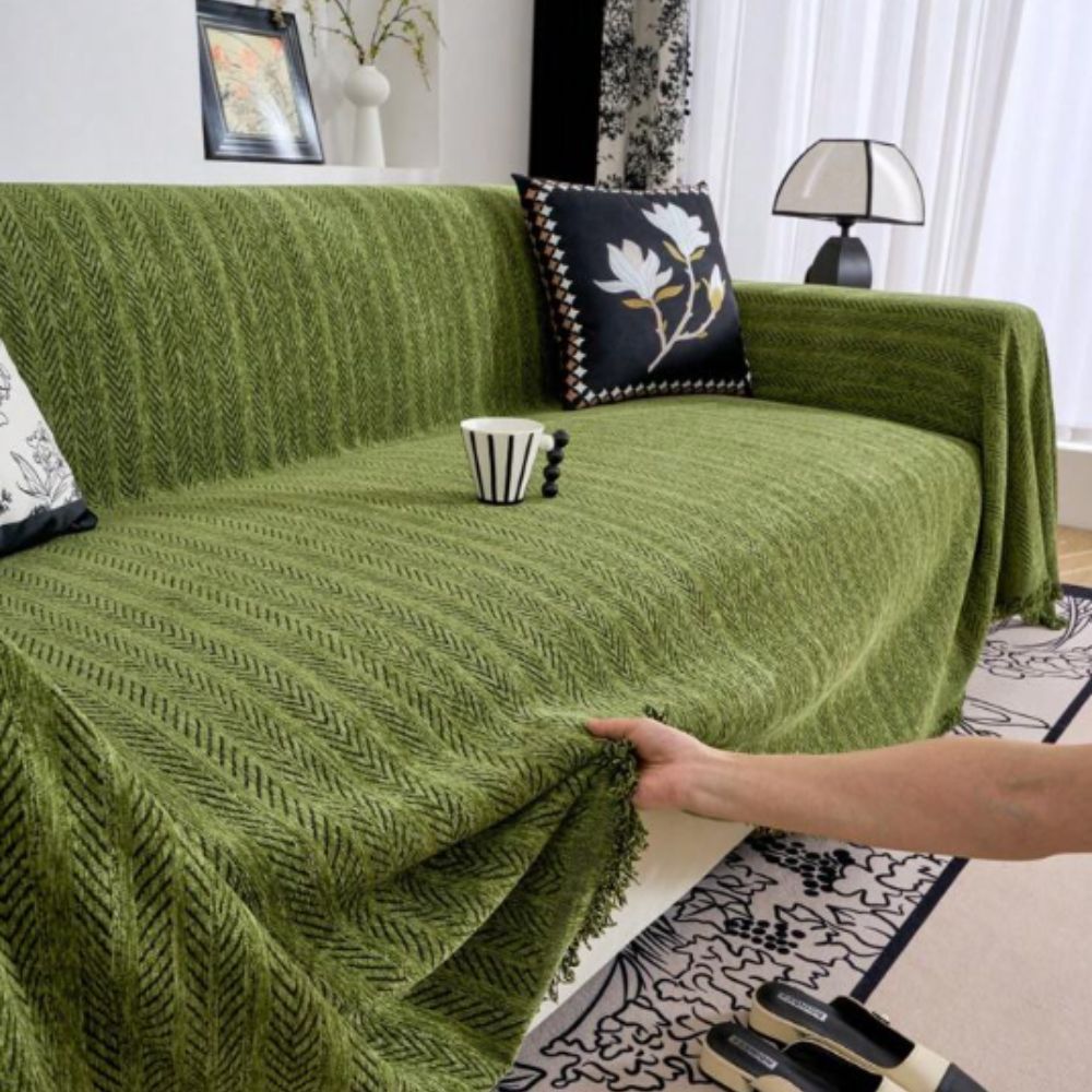 Moderne sildebensmønstret sofaovertræk, slidstærkt og vaskbart design med kvaster