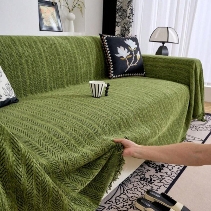 Moderne sildebensmønstret sofaovertræk, slidstærkt og vaskbart design med kvaster