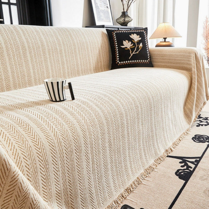 Moderne sildebensmønstret sofaovertræk, slidstærkt og vaskbart design med kvaster