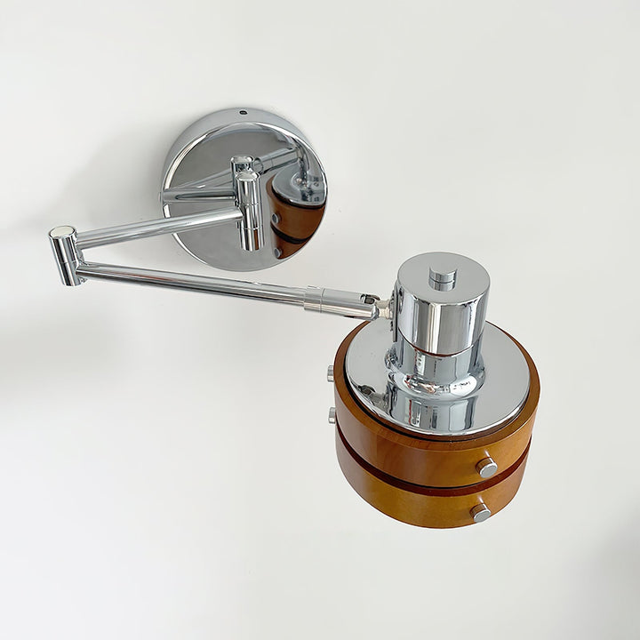 Flare væglampe i krom og træ, mid-century-stil