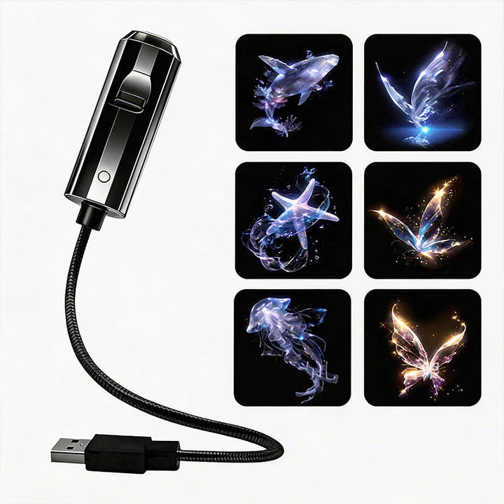 LED-galakse-stjerneprojektor med 10 lysbilleder og fleksibel USB-arm