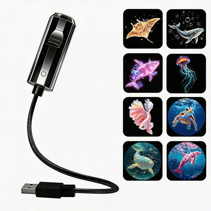 LED-galakse-stjerneprojektor med 10 lysbilleder og fleksibel USB-arm