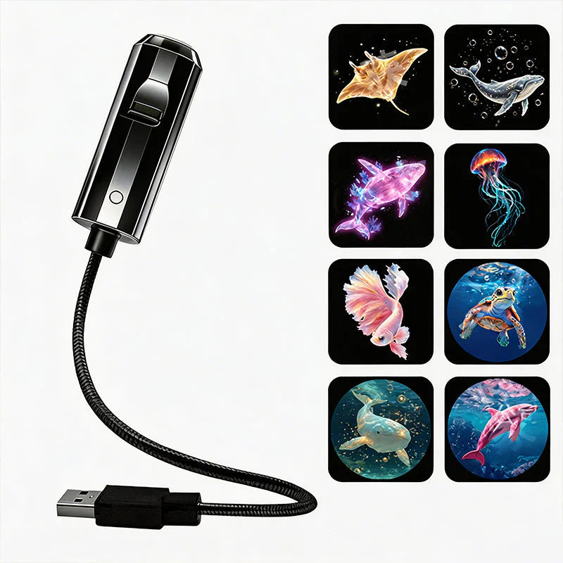 Stjerneprojektor-natlampe med 10 udskiftelige billedfolier, USB-drevet