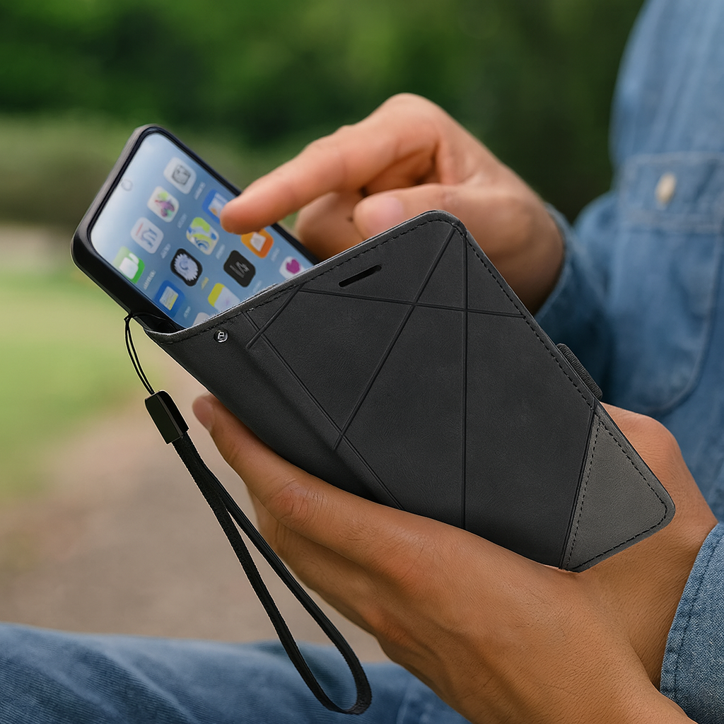 Foldbart lædercover til smartphone