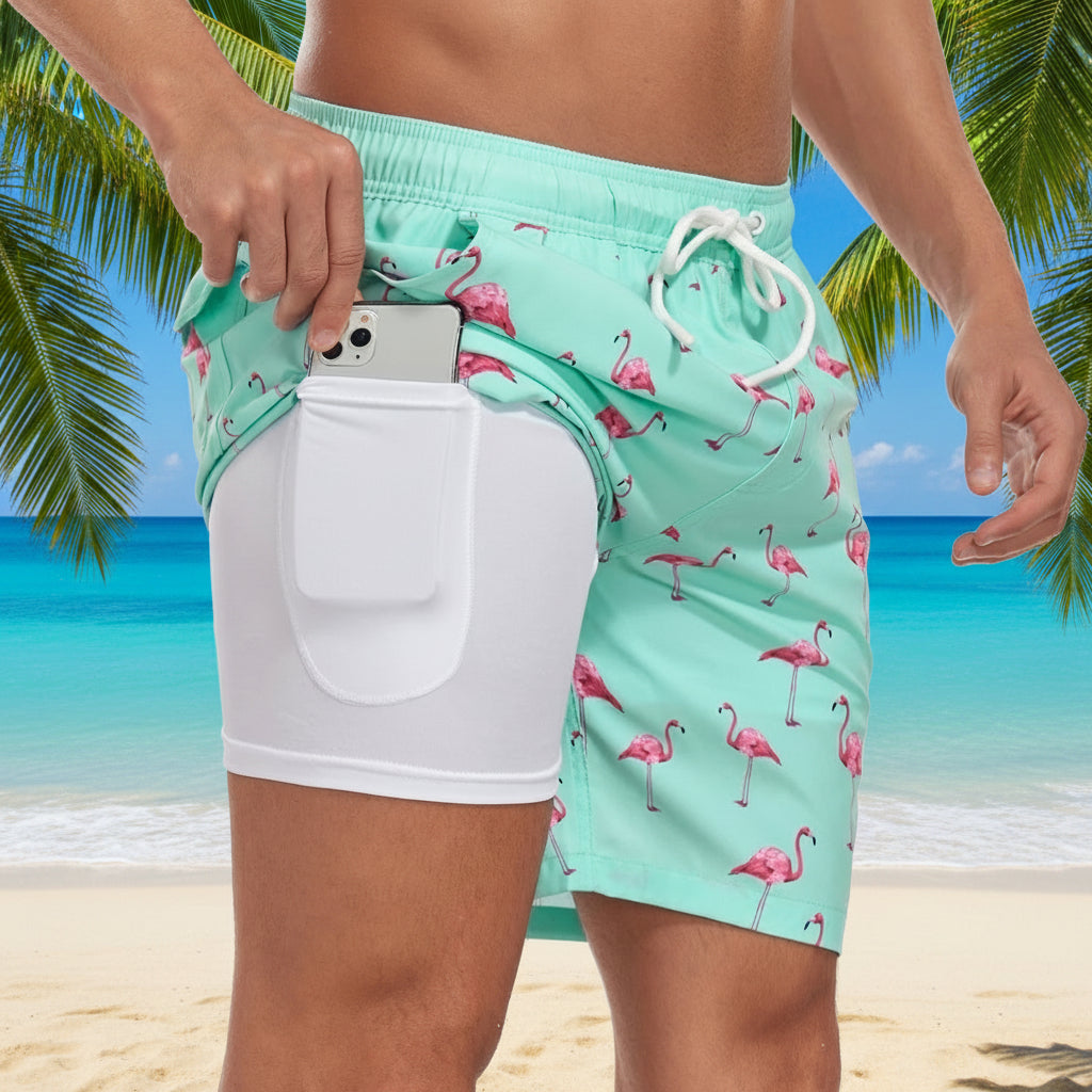 Trendy Mænd Swim Shorts med Foer og Telefon Lomme