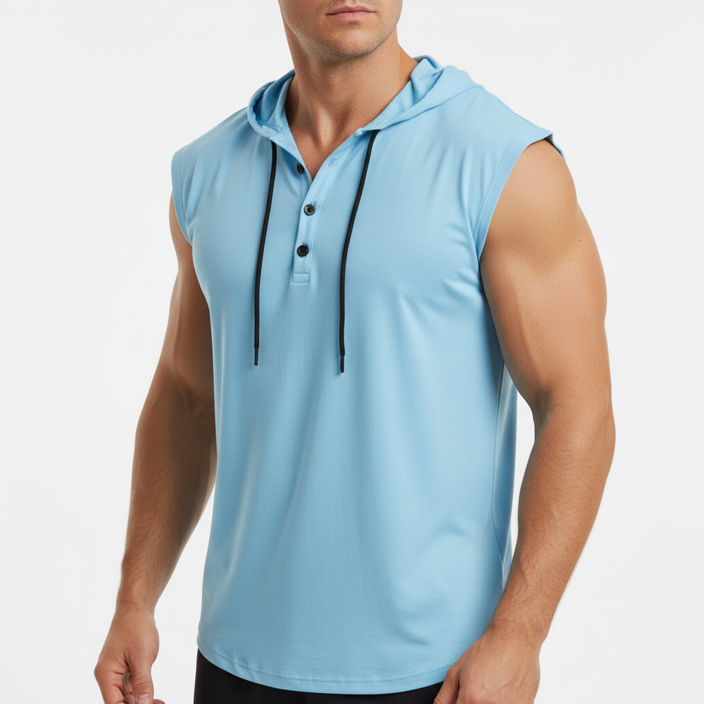 Ærmeløs henley-tanktop med hætte - AeroVibe