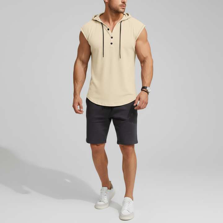 Ærmeløs henley-tanktop med hætte - AeroVibe