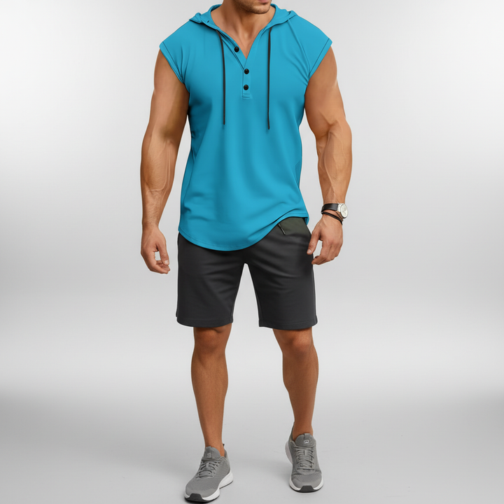Ærmeløs henley-tanktop med hætte - AeroVibe