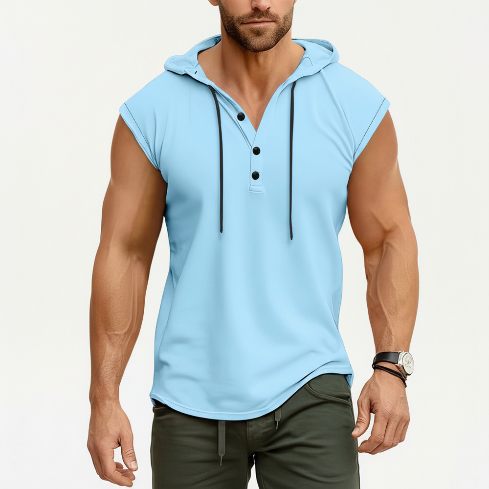Ærmeløs henley-tanktop med hætte - AeroVibe