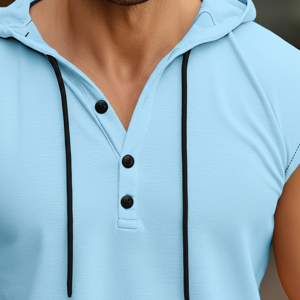 Ærmeløs henley-tanktop med hætte - AeroVibe