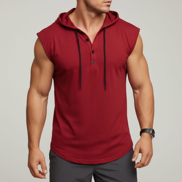 Ærmeløs henley-tanktop med hætte - AeroVibe