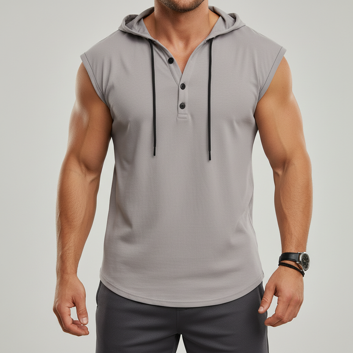 Ærmeløs henley-tanktop med hætte - AeroVibe