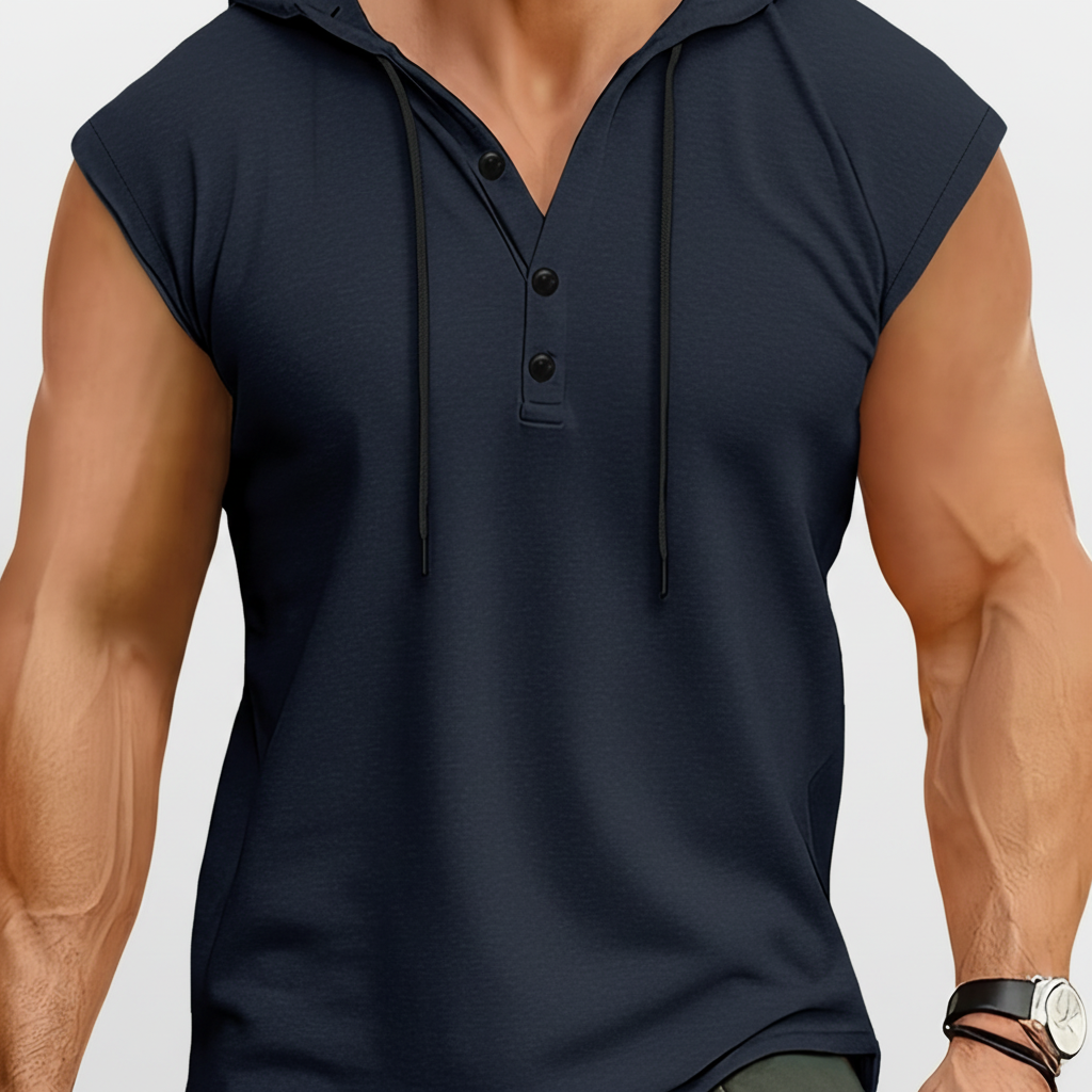 Ærmeløs henley-tanktop med hætte - AeroVibe