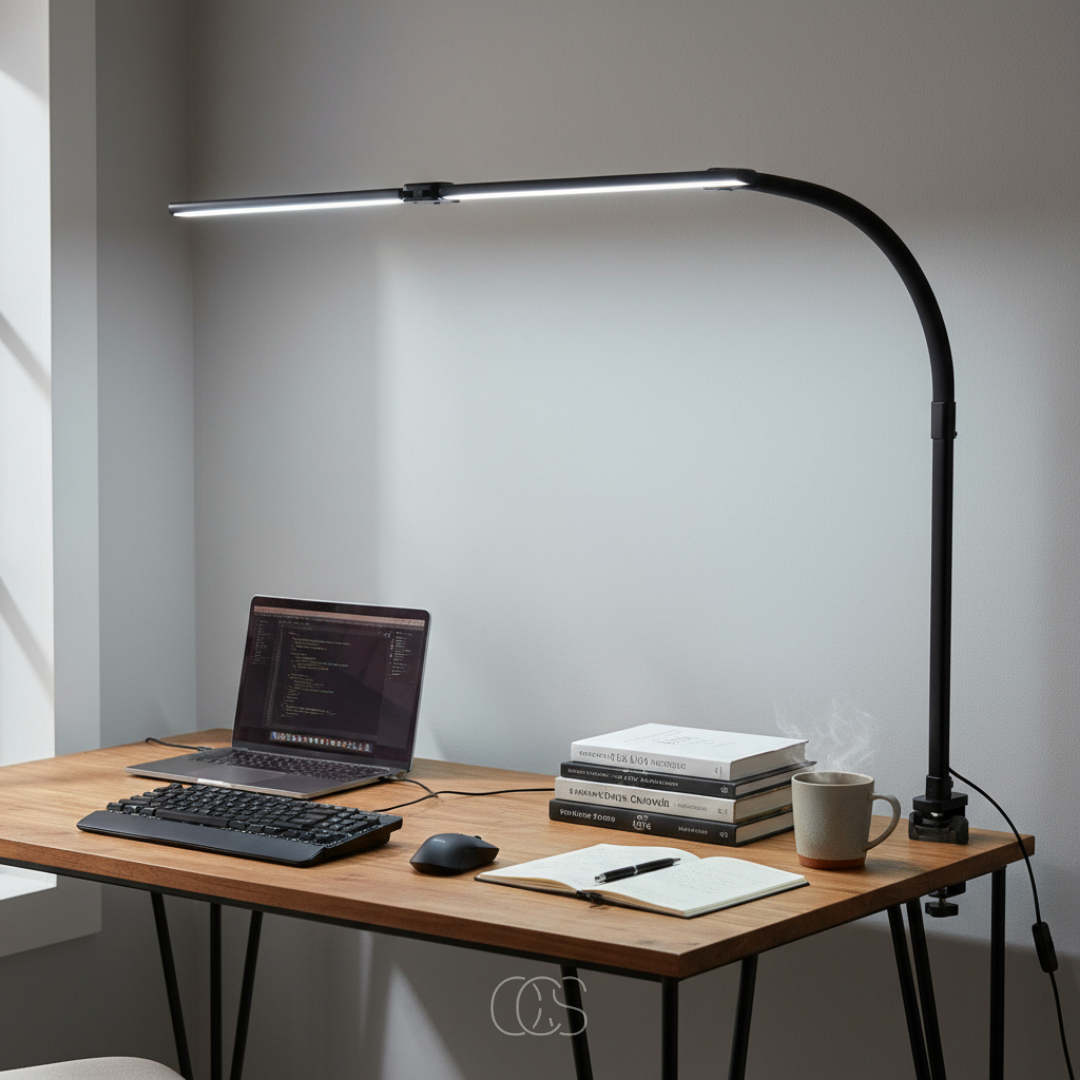 Dæmpbar skrivebordslampe - 3 lysfarver og justerbart design