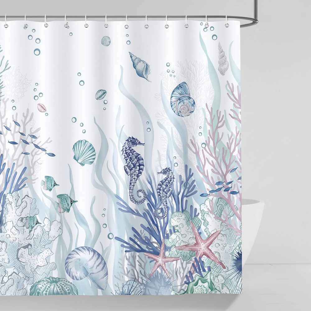 Badeforhæng i polyester med havmotiv - OceanMuse