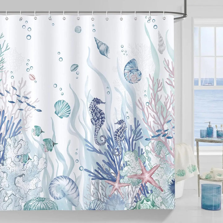 Badeforhæng i polyester med havmotiv - OceanMuse