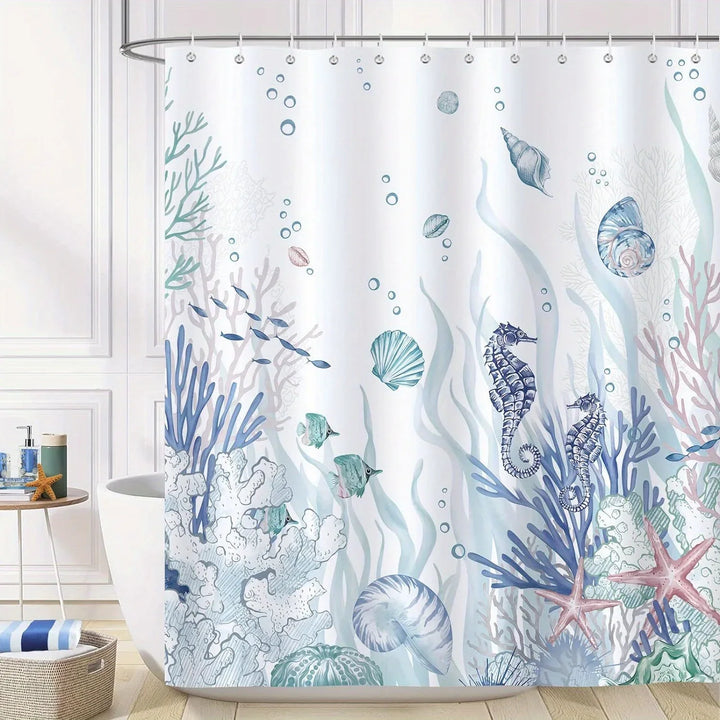Badeforhæng i polyester med havmotiv - OceanMuse