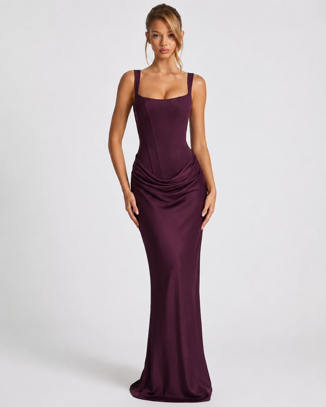Korset-maxikjole med draperet nederdel og snøring i ryggen