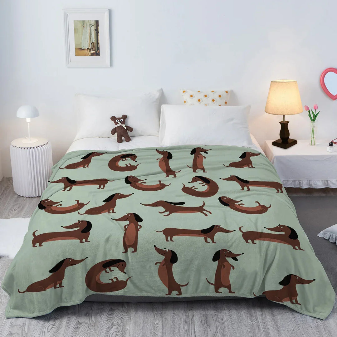 DoxiDream fleecetæppe | Blød flannel | Gravhundeprint | Sofa & seng
