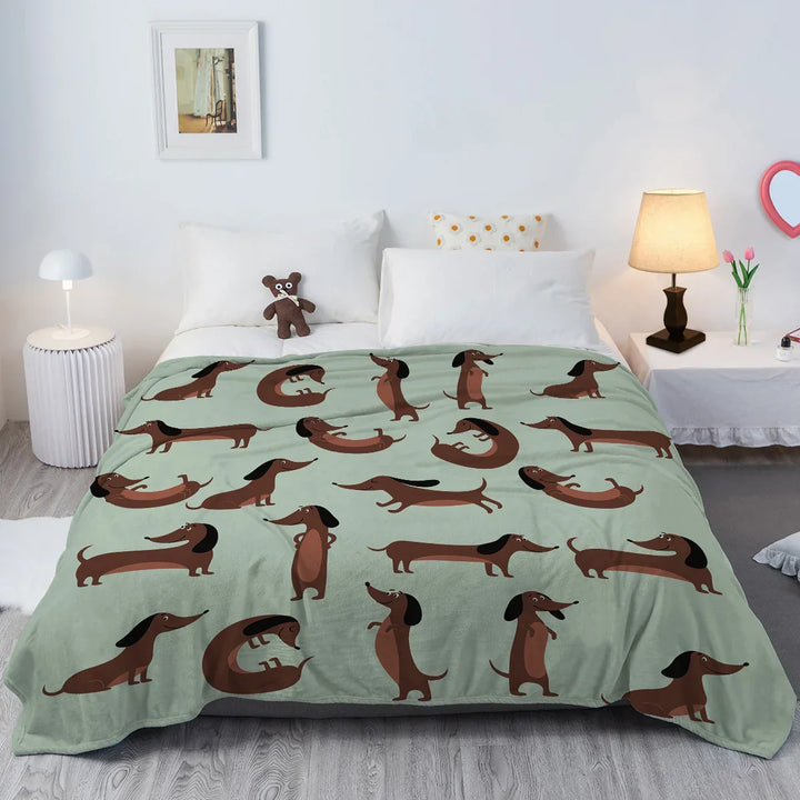 DoxiDream fleecetæppe | Blød flannel | Gravhundeprint | Sofa & seng